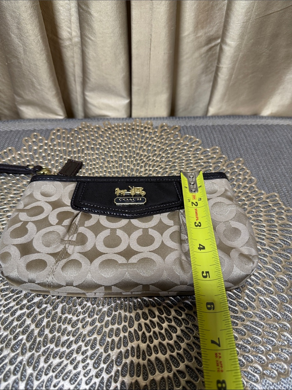 Coach Signature C Logo Wristlet with Brown Leather Trim and Gold Hardware - Picture 9 of 9